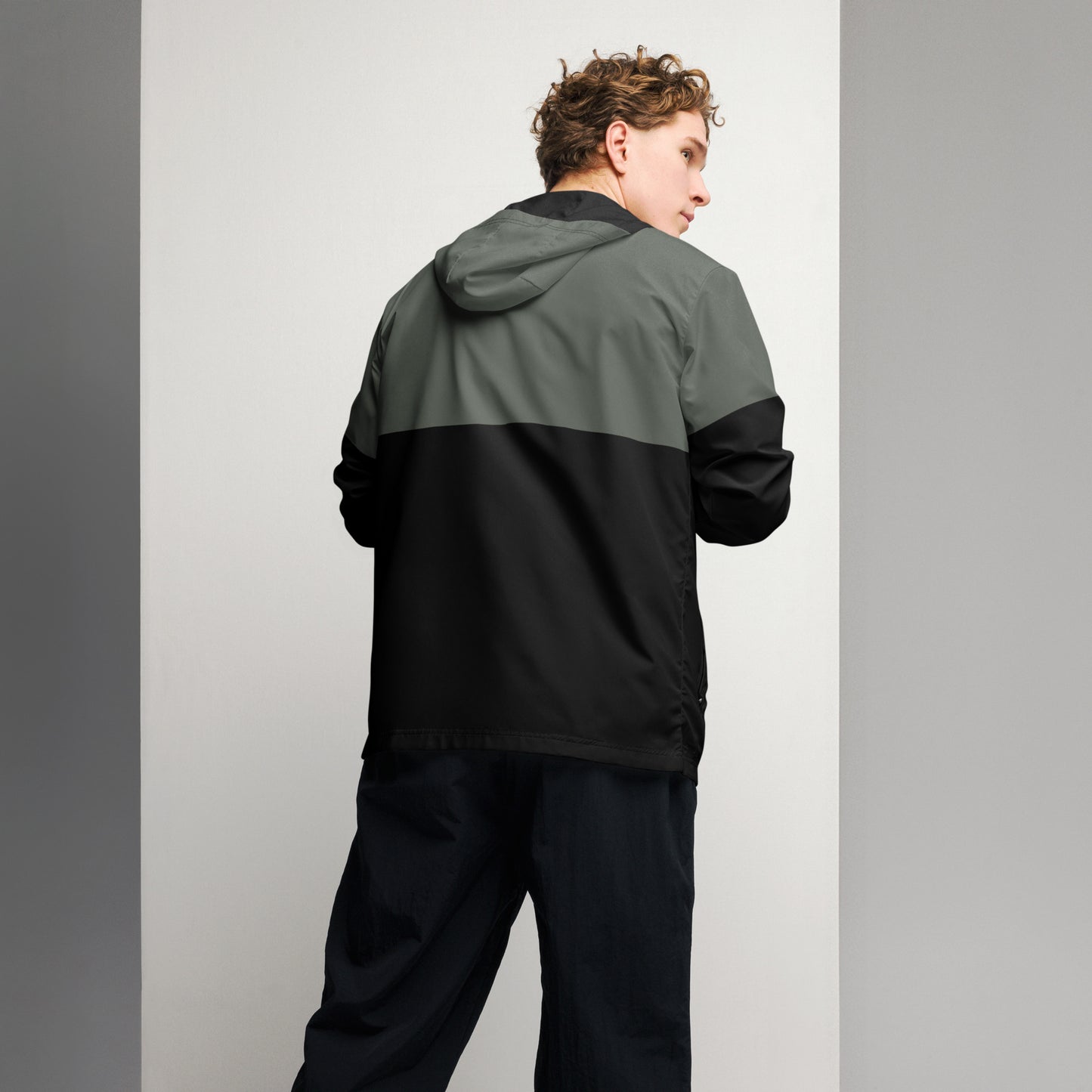 Steezlab Windbreaker Jacket Charcoal Green and Black Regular Fit Men