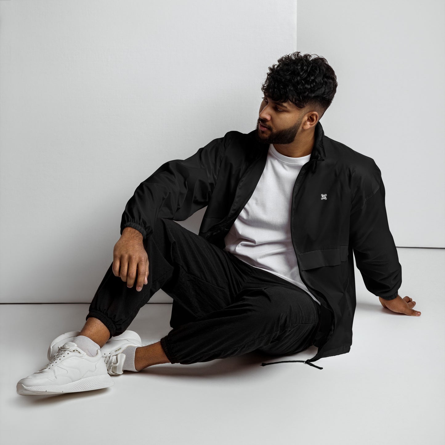 Steezlab Square Embroidery Unisex Windbreaker Dark