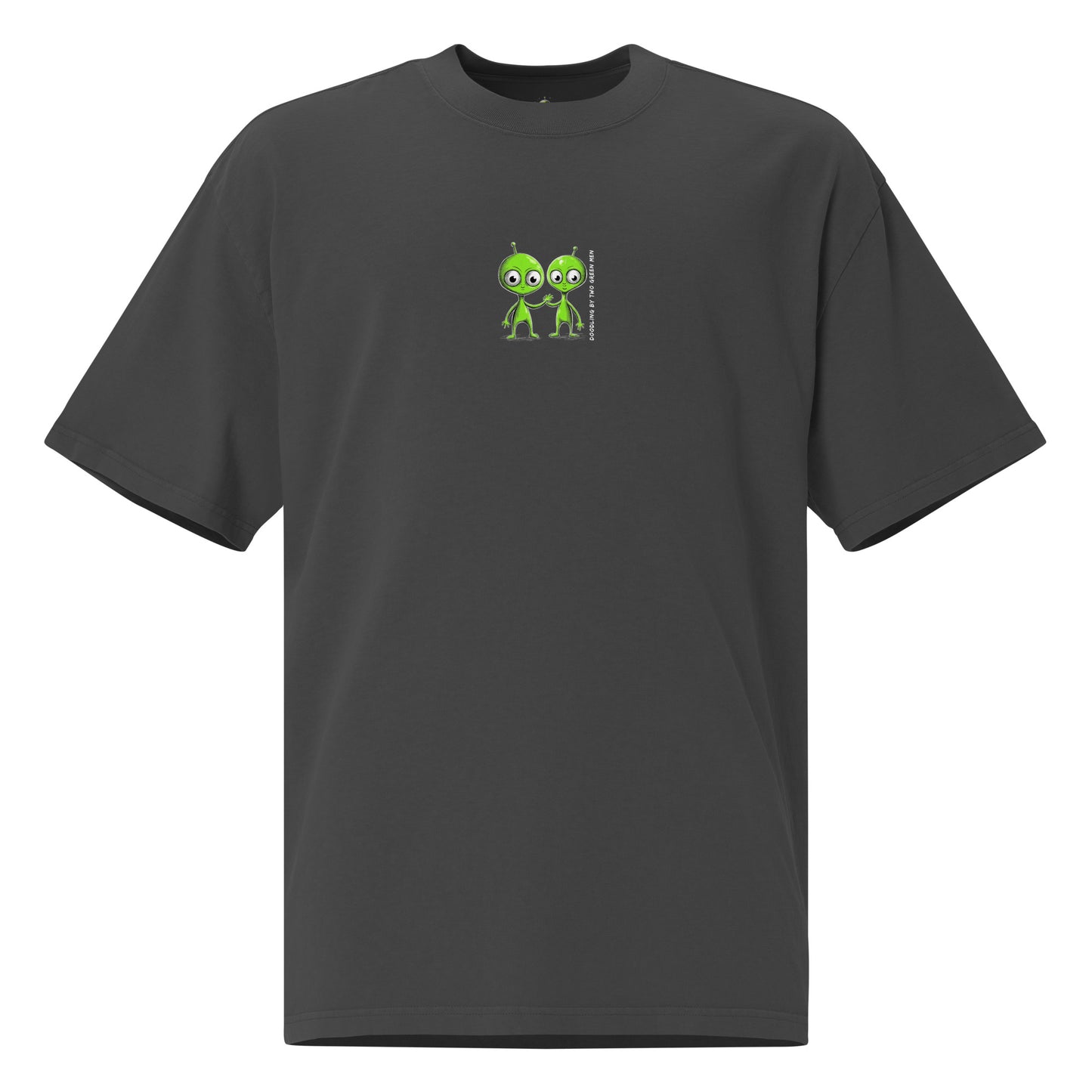 Doodling by Two Green Men Oversized Faded Black Skateboard T-Shirt