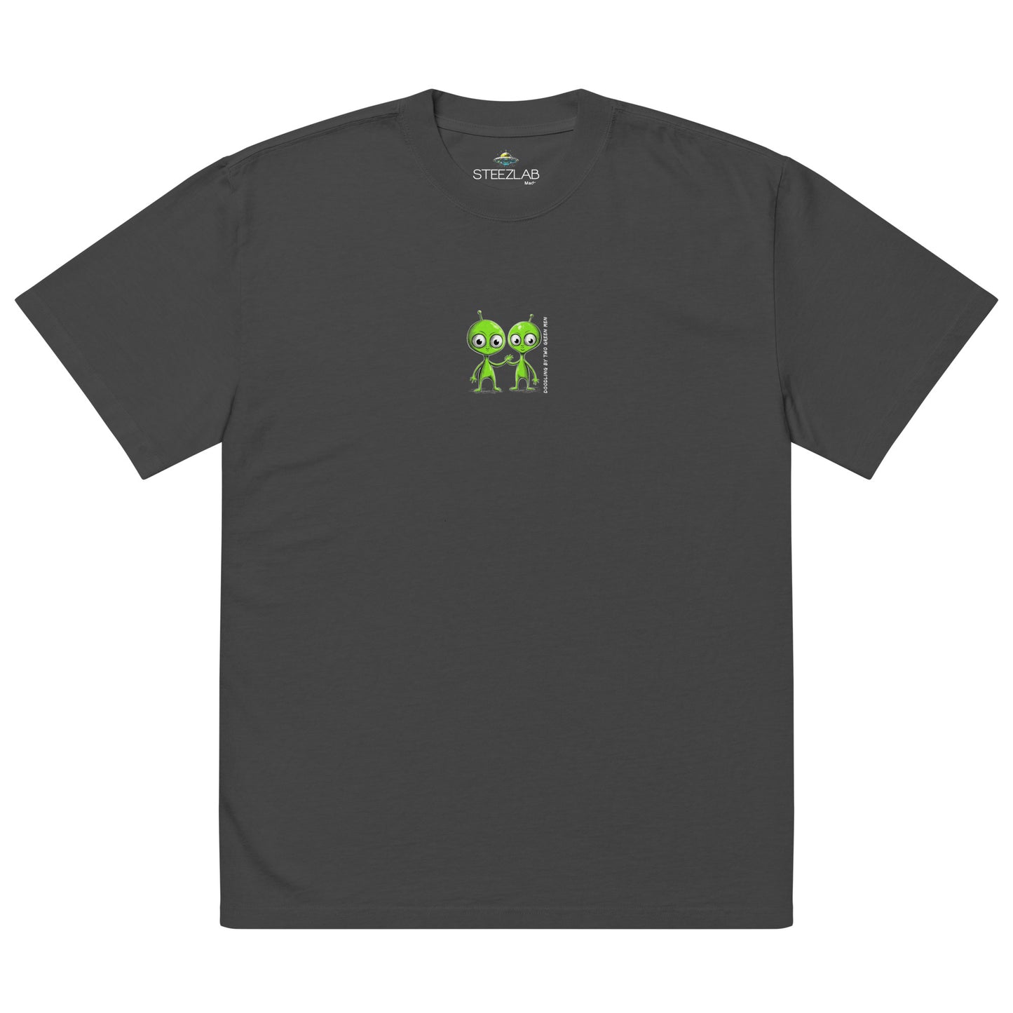 Doodling by Two Green Men Oversized Faded Black Skateboard T-Shirt