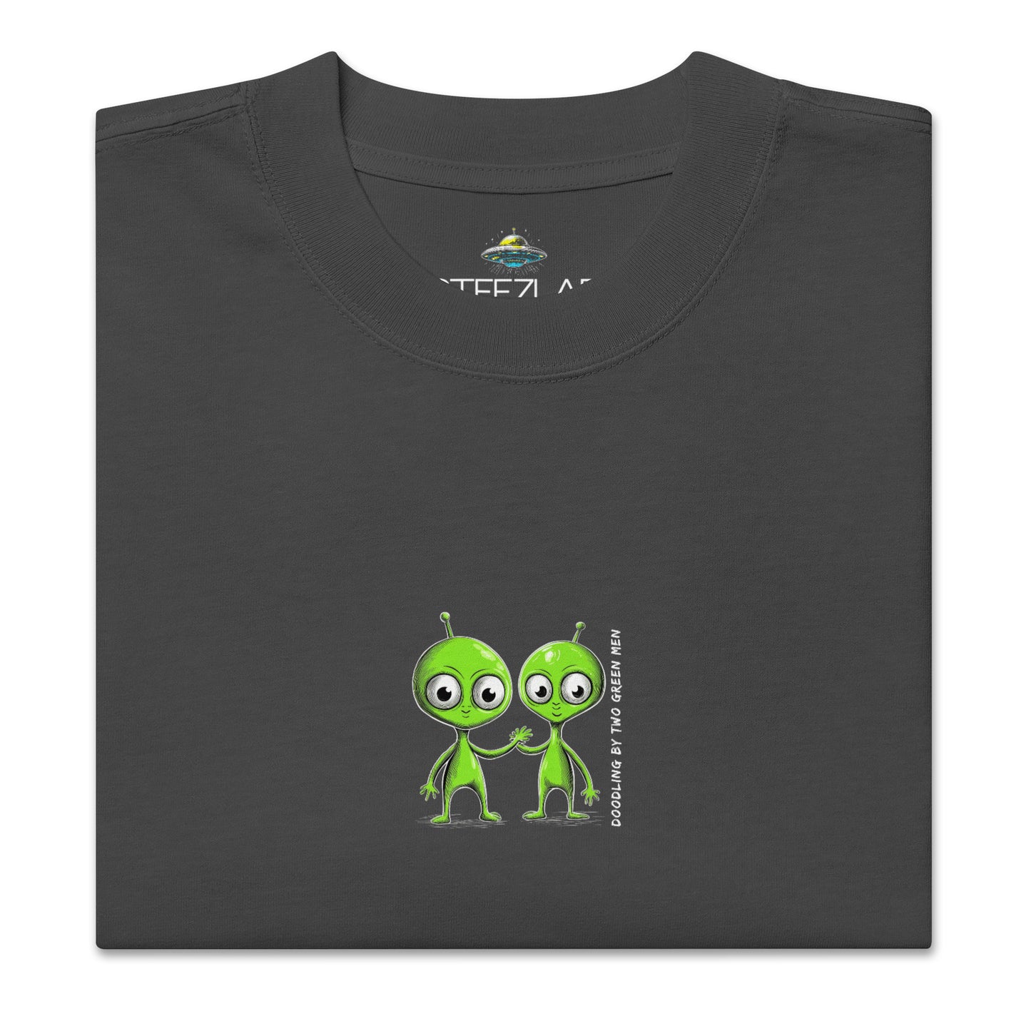 Doodling by Two Green Men Oversized Faded Black Skateboard T-Shirt