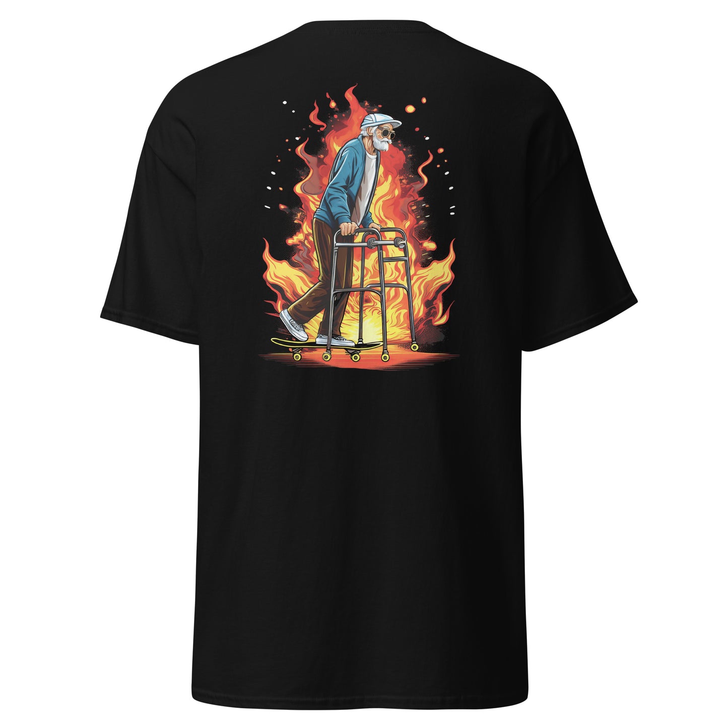 Forever Pushing Large Back Print Classic Skate T-Shirt Black