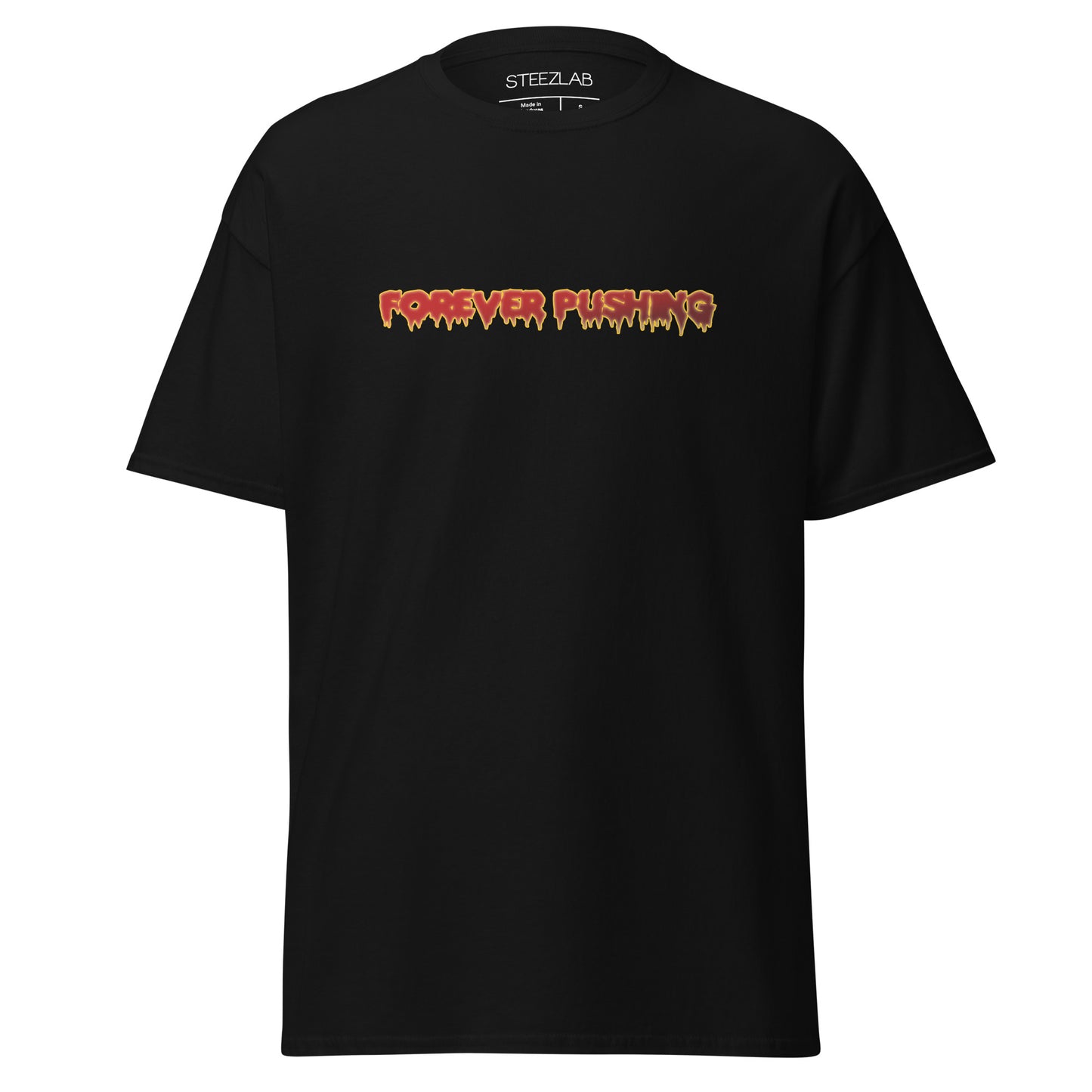 Forever Pushing Large Back Print Classic Skate T-Shirt Black