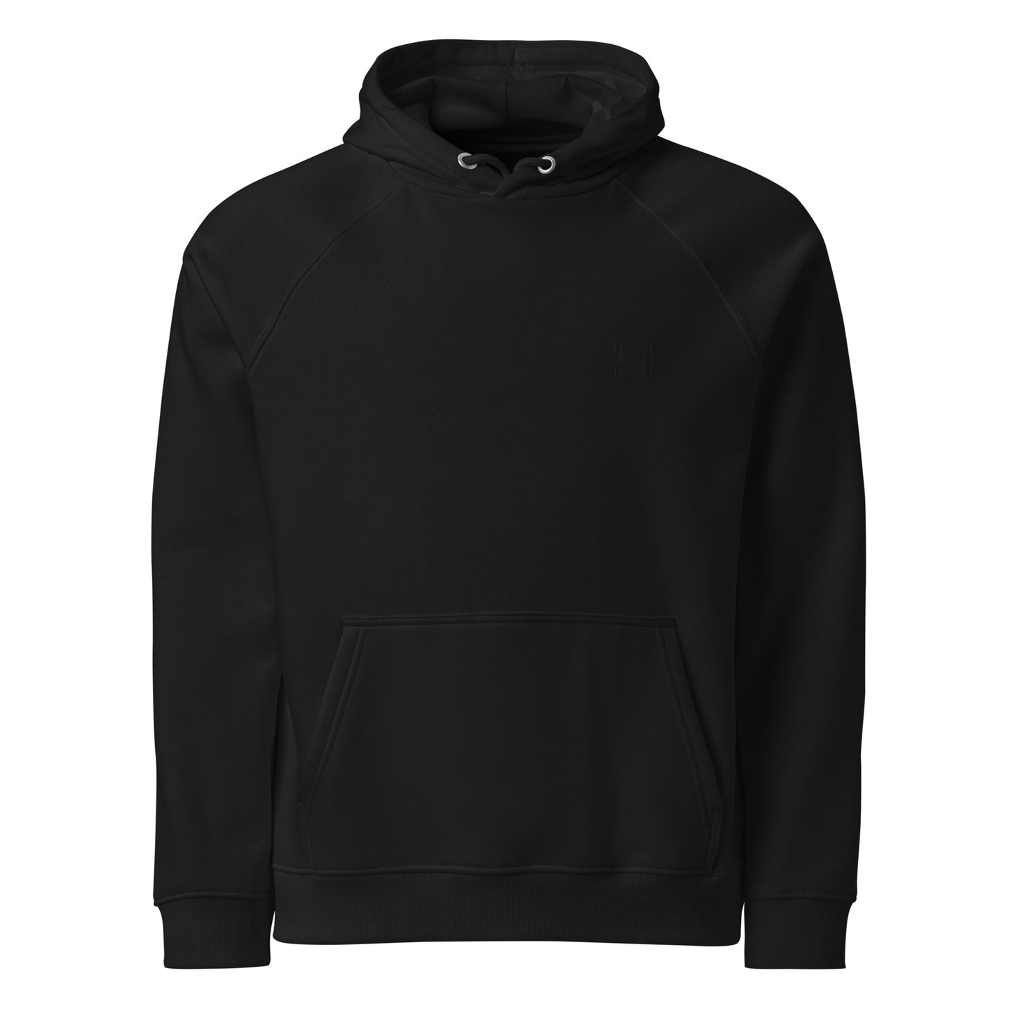 Square Embroidery Organic Cotton Streetwear Hoodie Black Stealth